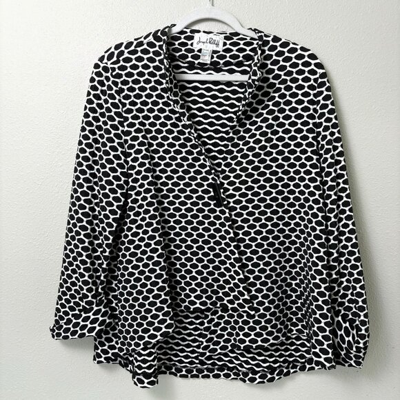 Joseph Ribkoff Asymmetrical Jacket Overshirt Size 12 Black White Geometric Print - Picture 1 of 12